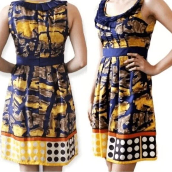 Baraschi Blue & Yellow Silk Mini Dress from Anthropologie - Picture 1 of 8
